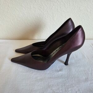 BCBGirls Pointed Toe Pumps Metallic Burgundy Textured Stiletto Heels Plum